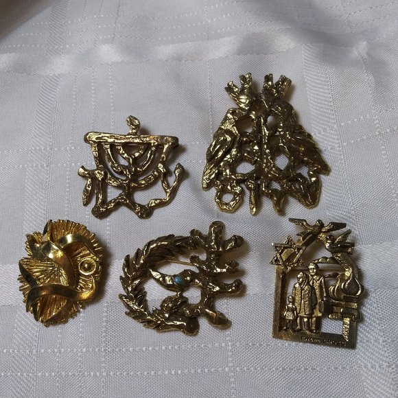 Judaica Art Set of 5 Brooches Signed - Picture 16 of 16
